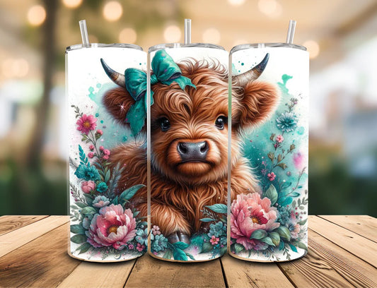 Flower Highland Cow 20oz Tumbler