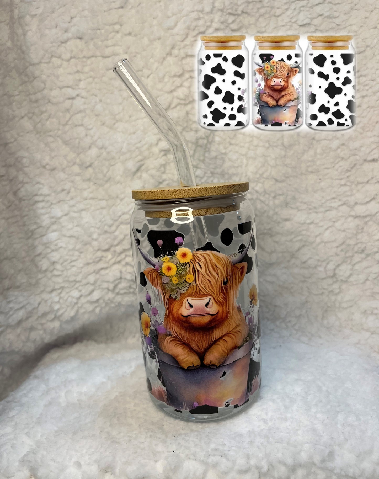 Highland Cow 16oz Glass Cup