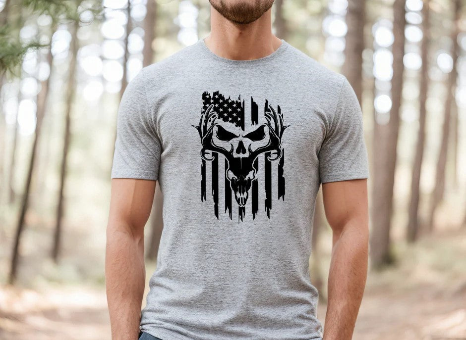 Skull Deer American Flag