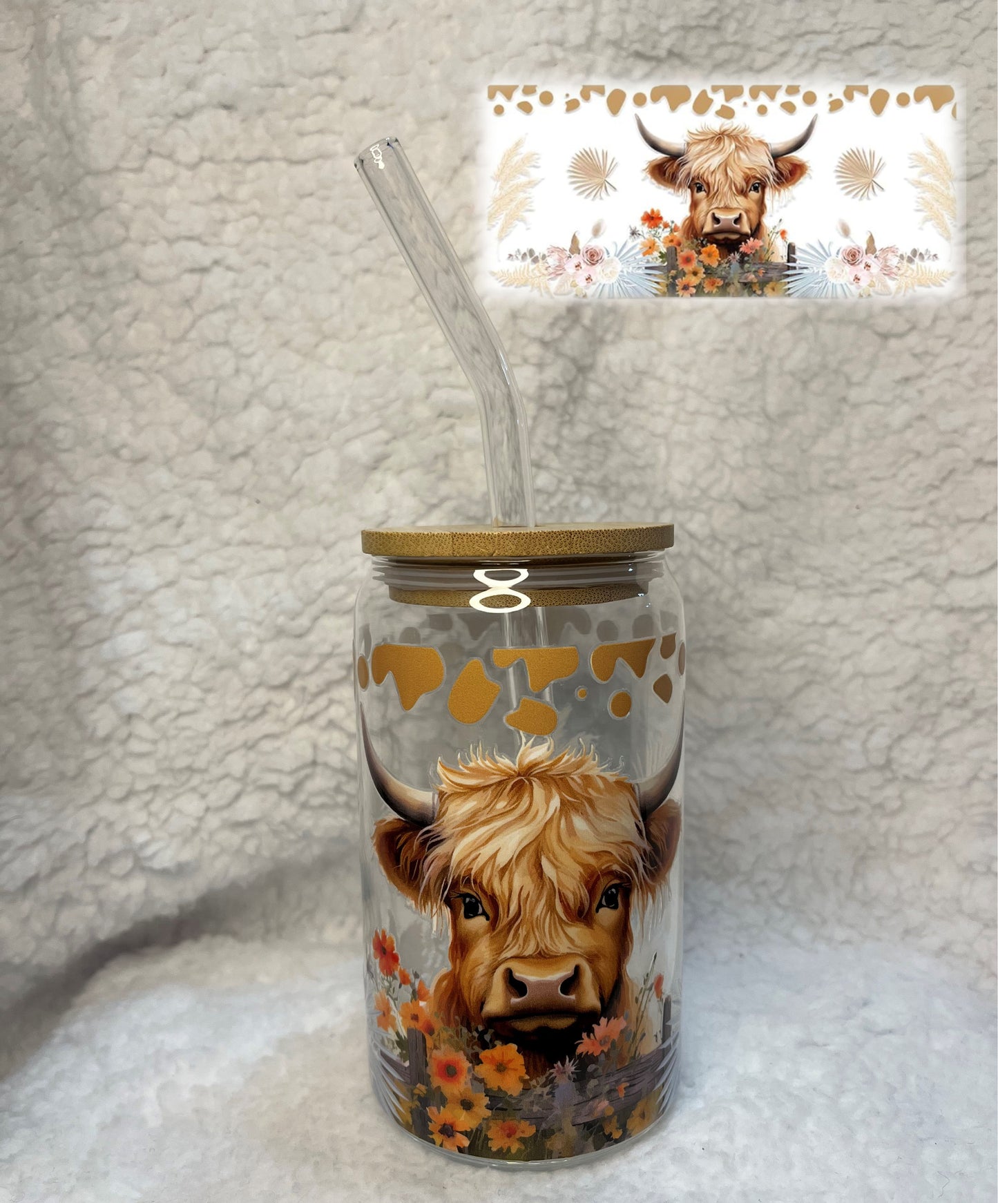 Highland Cow 16oz Glass Cup